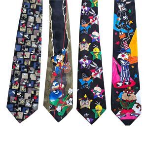 3x Disney Looney Tunes Ties Goofy Mickey Donald Taz Bugs Bunny Climbing Donald